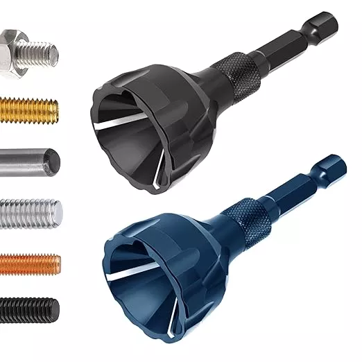 Hakkin 2Pack Hex Shank Deburring External Chamfer Tool with Carbide Blade, Quick Release Deburring Chamfering Drill Bit Repairing Damaged Bolts Screws and Fasteners, Fits for 1/8”-3/4” (3mm-20mm)
