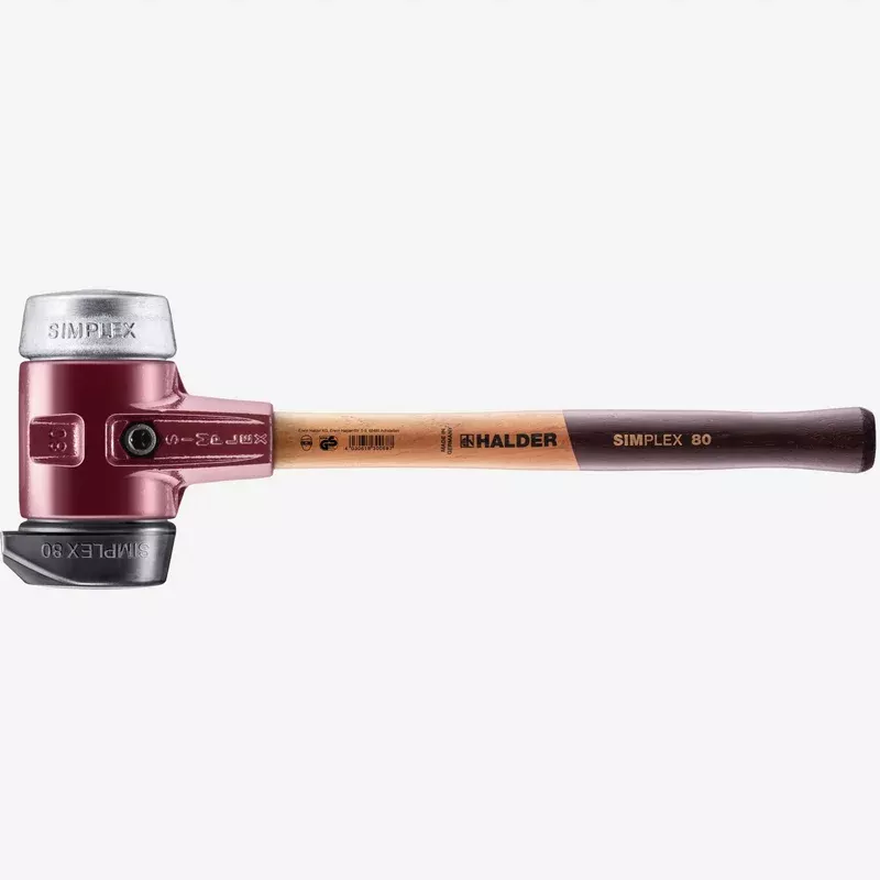 Halder Simplex Mallet with Aluminum and STAND-UP Black Rubber Inserts / Cast Iron Housing and Wood Handle, 3.15" / 125.22 oz.