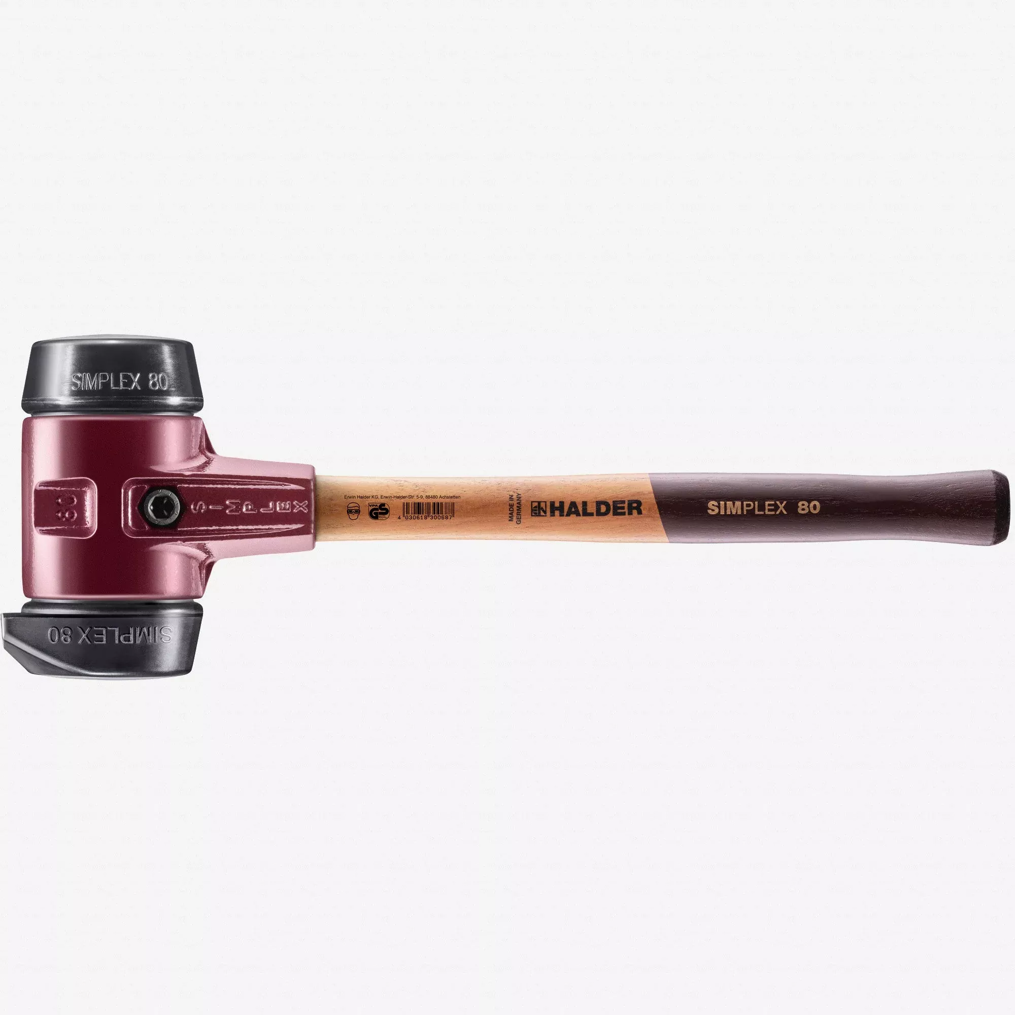 Halder Simplex Mallet with Black Rubber/STAND-UP Black Rubber Inserts and Cast Iron Housing, 3.15" / 103 oz.