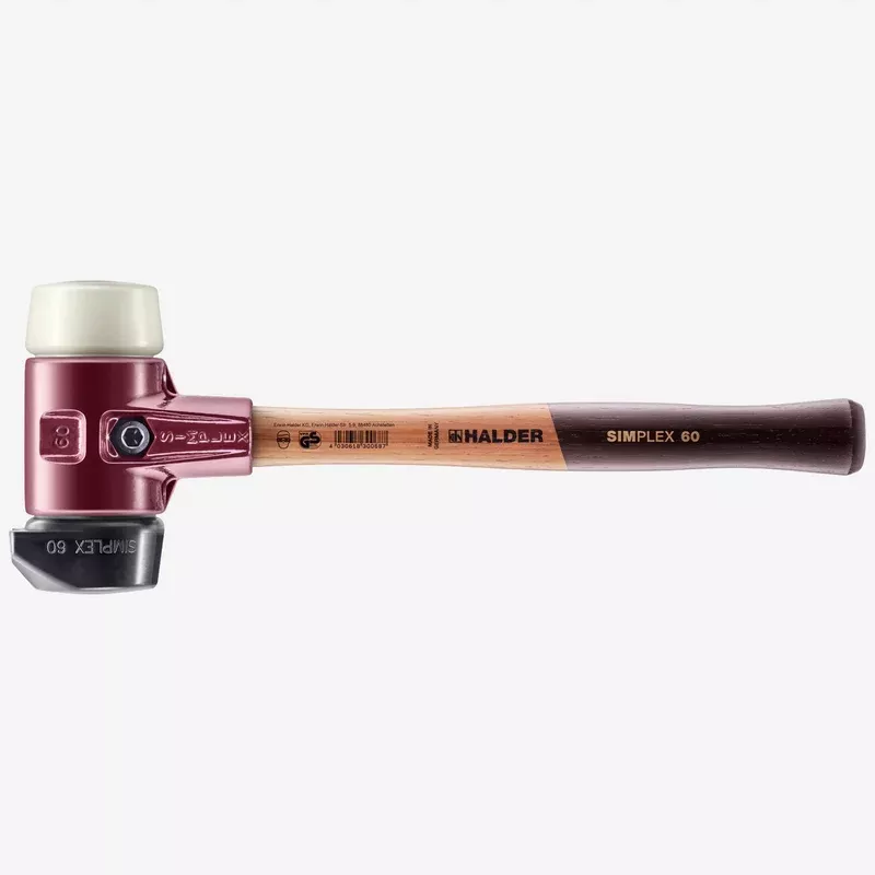 Halder Simplex Mallet with Nylon/STAND-UP Black Rubber Inserts and Cast Iron Housing, 3.15" / 103.35 oz.