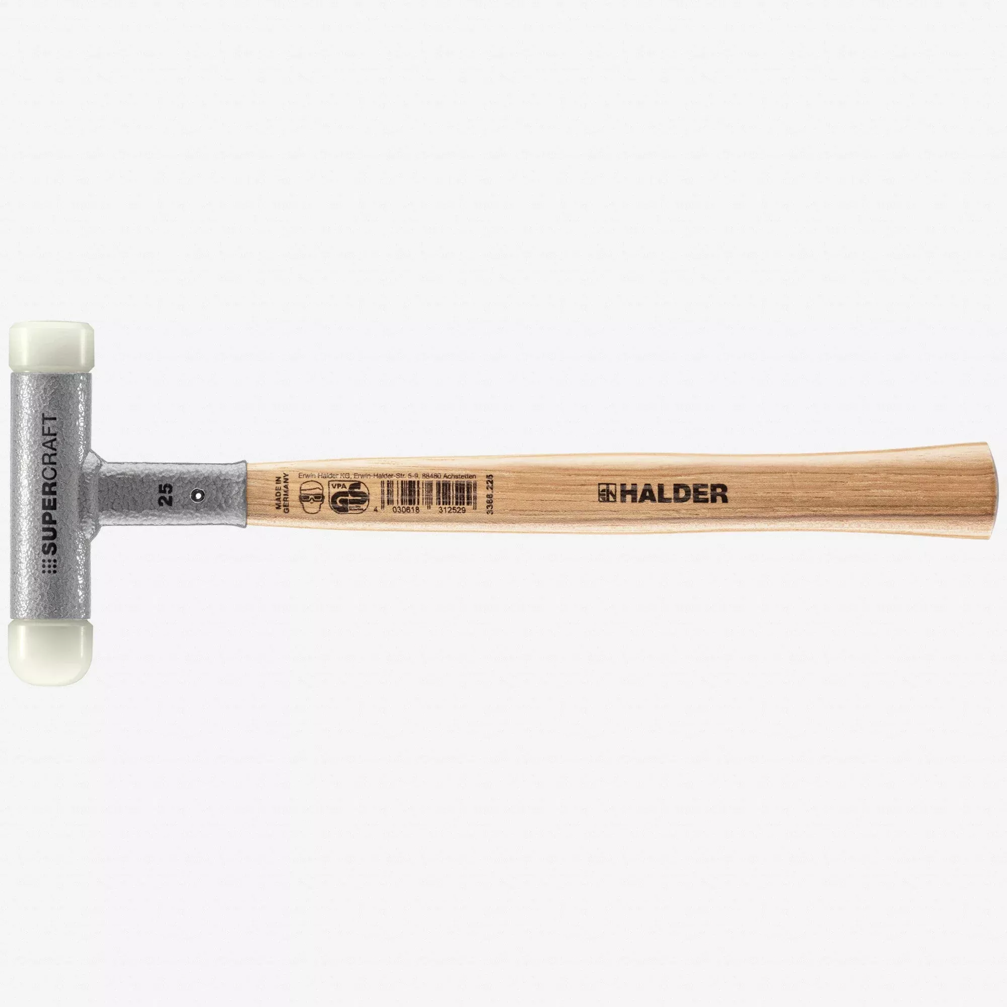 Halder Supercraft Dead Blow, Non-Rebounding Hammer with Rounded + Flat Nylon Face Inserts and Steel Housing, 0.98" / 11.46 oz.