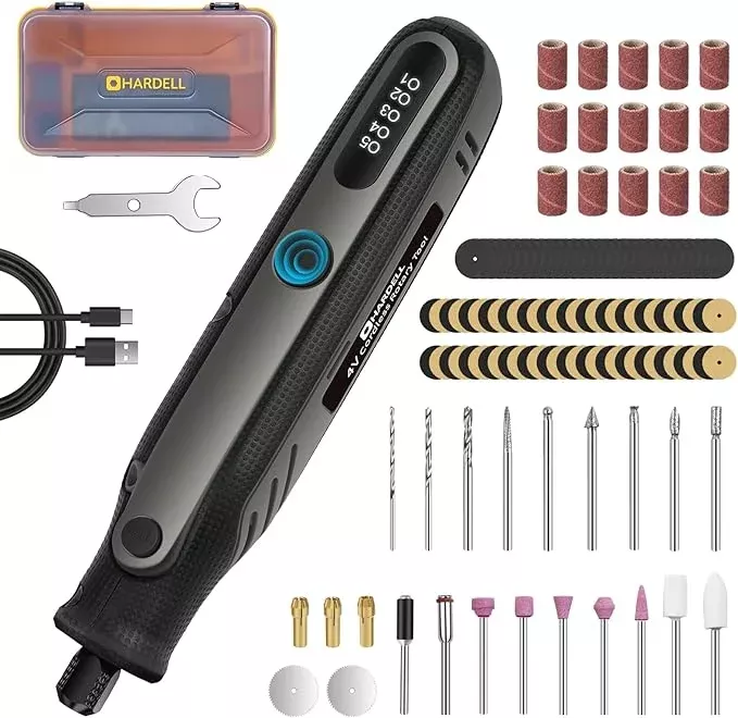 HARDELL Mini Cordless Rotary Tool 4V, 5-Speed Rotary Tool Kit with 129 Accessories, Polishing Kit for Engraving, Sanding, Drilling, Resin Molding, Small Wood Carving Tool or DIY Crafts