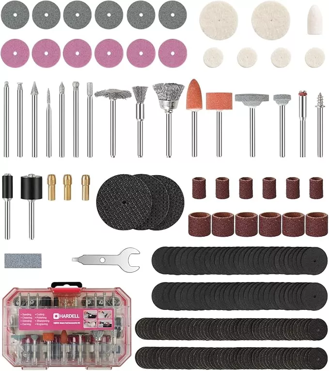HARDELL Rotary Tool Accessories, 230pcs Power Rotary Tool Accessories Kit, 1/8"(3.2mm) Diameter Shanks, Universal Fitment for Easy Cutting, Polishing, Sanding, Carving, Grinding(Pink)