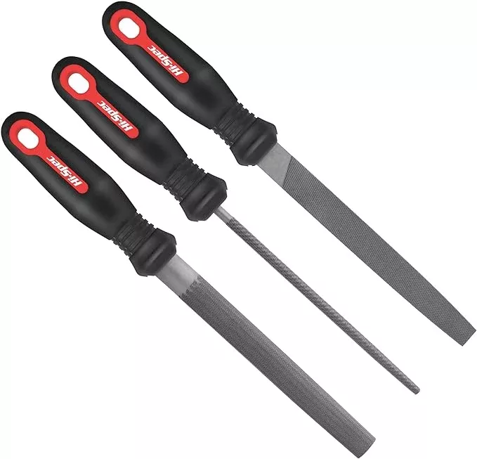 Hi-Spec 3pc Metal Hand File Tool Set Kit. Large Steel Files. Flat, Round & Half-Round for Crafts, Metal & Wood Work
