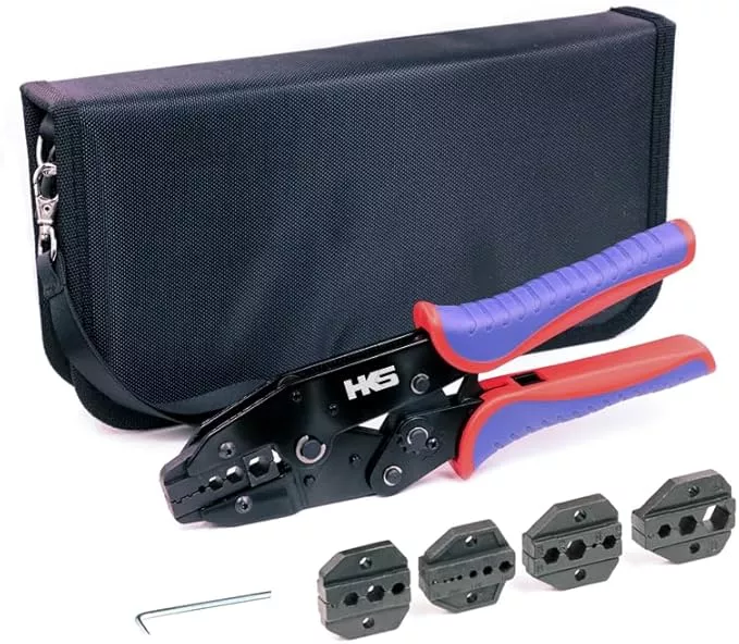 HKS Coax Ratchet Crimping Tool Set for Coaxial RG Cable RF Connector with 5 Changeable Dies