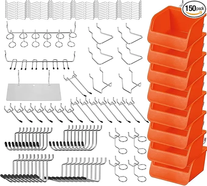 HORUSDY 150-Piece Pegboard Hooks Assortment, Pegboard Accessories with Pegboard Bins for Organizing Various Tools