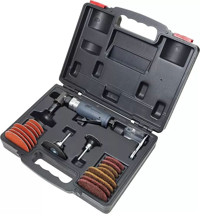 Ingersoll Rand 302BK Angle Air Die Grinder 2" & 3" Pad Kit, 20,000 RPM, 0.33 HP, 1/4" Collet, Rear Exhaust