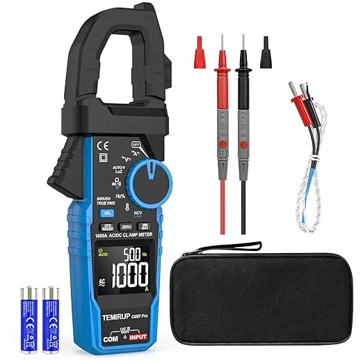Inrush Digital Clamp Meter Multimeter - TEMIRUP T-RMS 6000 Counts 1000A Amp Voltage Tester with VFD, LOZ, Measures NCV, AC/DC Voltage Current, Continuity Capacitance Frequency Resistance, Temperature