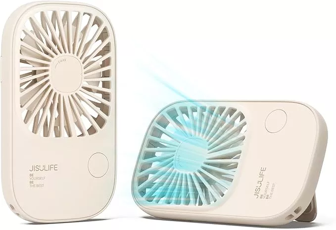 JISULIFE Handheld Mini Lash Fan with Bracket, Small Portable USB Rechargeable Personal Makeup Stylish Fan with 3 Speeds for Women Mom Girls Office Outdoor Travel Beige