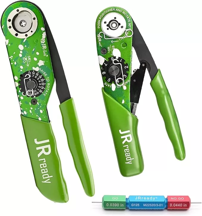 JRready ST2168 M22520 series Hand Crimp Tool Kit, NEW-AS2G(20-32AWG) NEW-ASF1G(12-26AWG) 4-indent Crimper and Go-Nogo Gauge Support Wire Size 12-32AWG