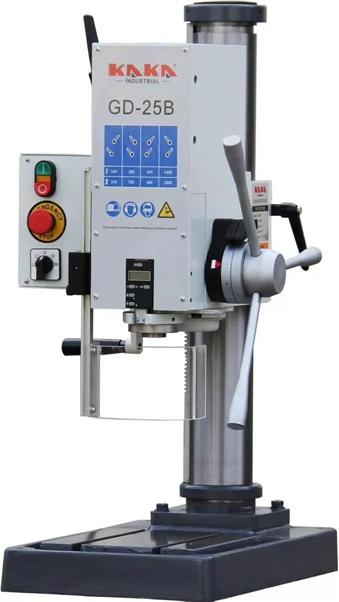 KAKA INDUSTRIAL Variable Speed Bench Drill Press,GD-25B 0.9kW 220V 3-Phase, 8-Speed (130-3200 RPM), Cast Iron Benchtop, 25mm Max Drilling, MT3 Taper
