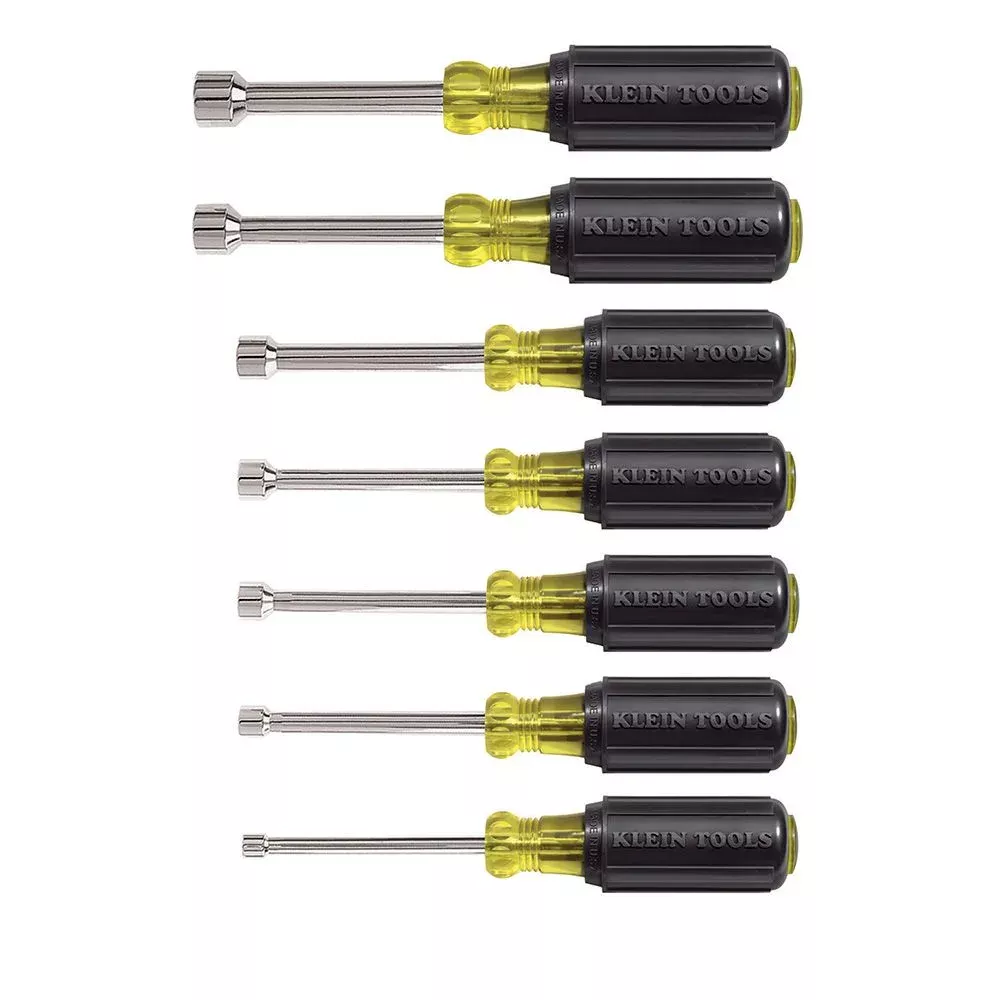 Klein Nut Driver Set, 3" Shafts, Cushion Grip, 7-Piece 631