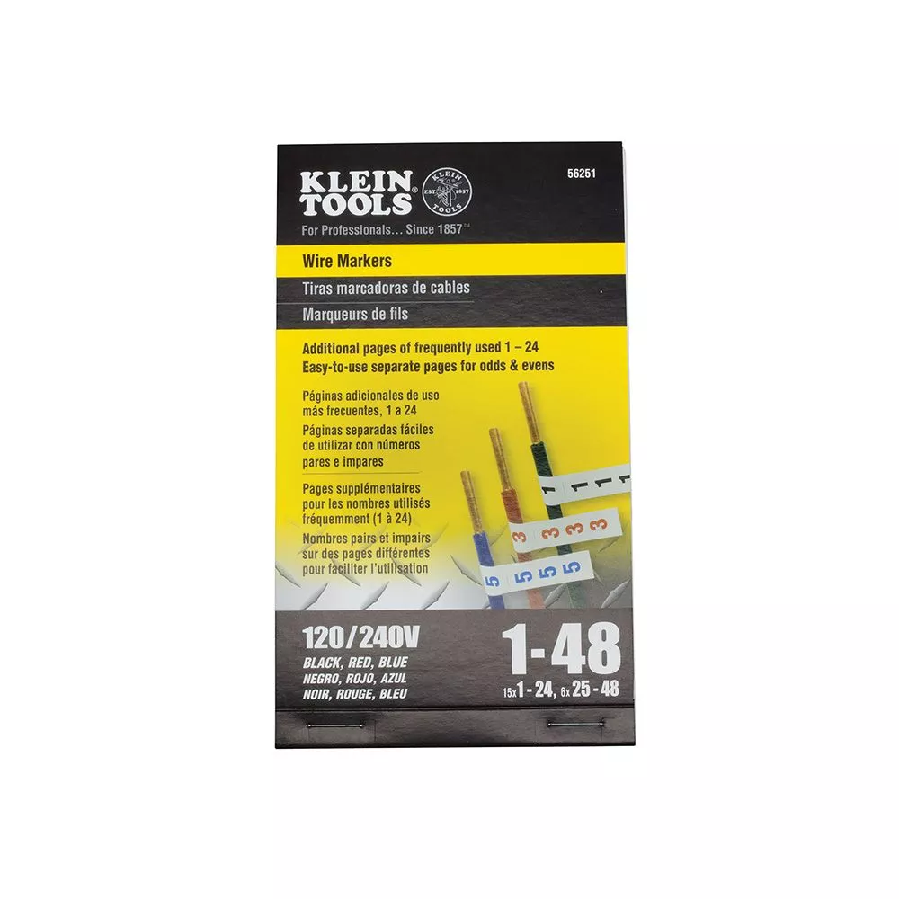 klein Tools 56251 Wire Marker Book, 120/240V 3 Phase 1-48
