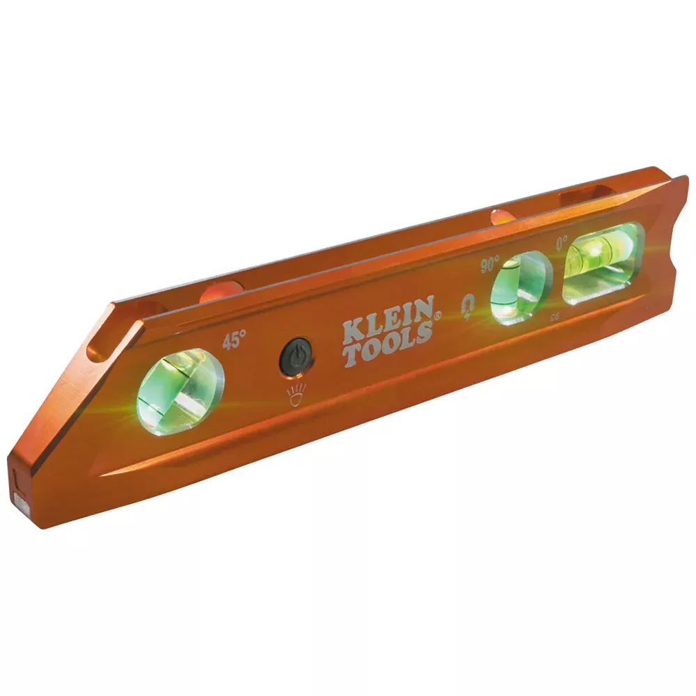 Klein Tools 9" Lighted Torpedo Billet Level w/ Rare-Earth Magnet