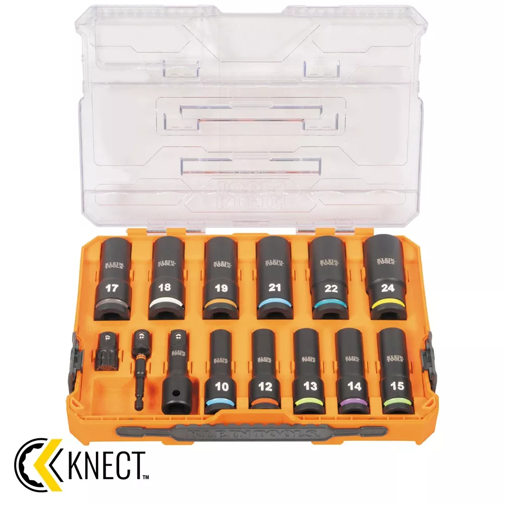 Klein Tools KNECT™ 1/2" Drive Deep Well Impact Socket Set, Metric, 14-Piece 65111IMPCTM