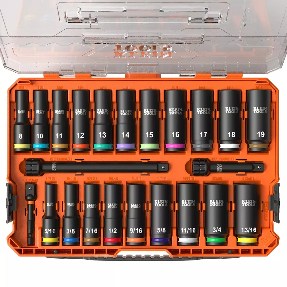 Klein Tools KNECT™ Deep-Well 3/8" Drive Socket Set, SAE and Metric, 23-Piece 65121IMPCT
