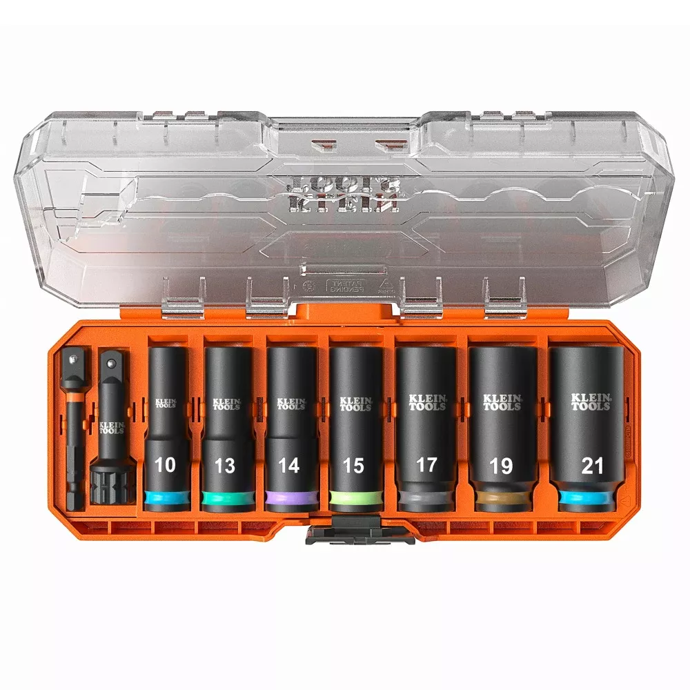 Klein Tools KNECT™ Deep-Well 3/8-Inch Drive Impact Socket Set, Metric, 9-Piece 65109IMPCTM