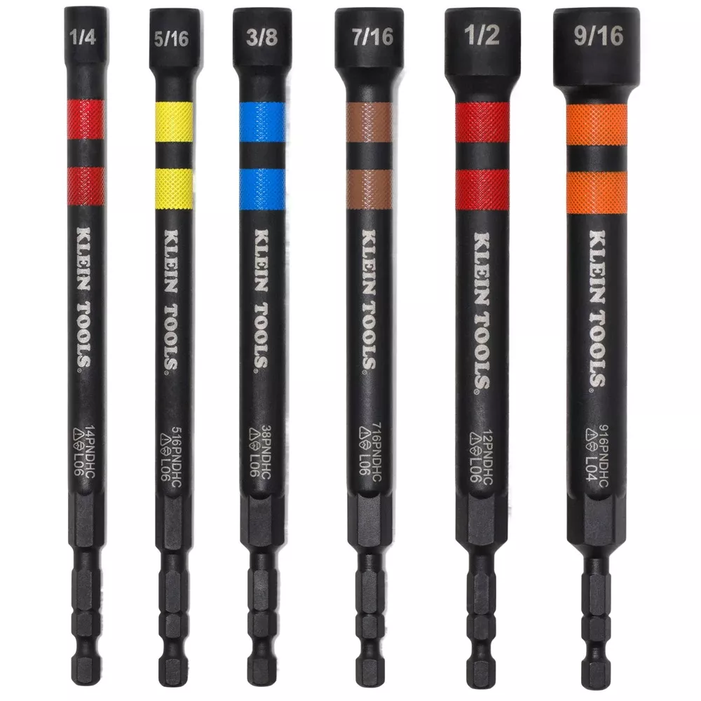 Klein Tools Magnetic Hollow Color-Coded Power Nut Drivers Set (6-Pieces) 32940