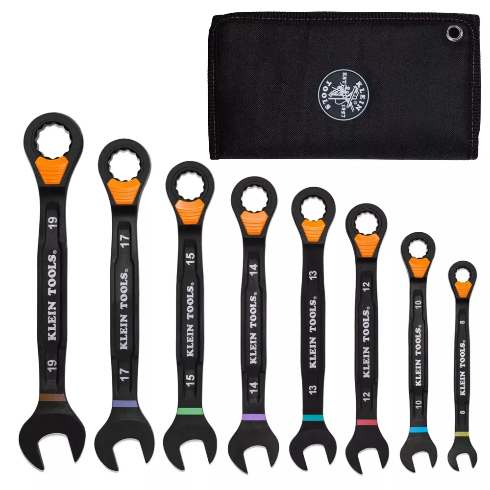 Klein Tools Metric Ratcheting Combination Slide-Lock Wrench Set (8-Piece) 69508M