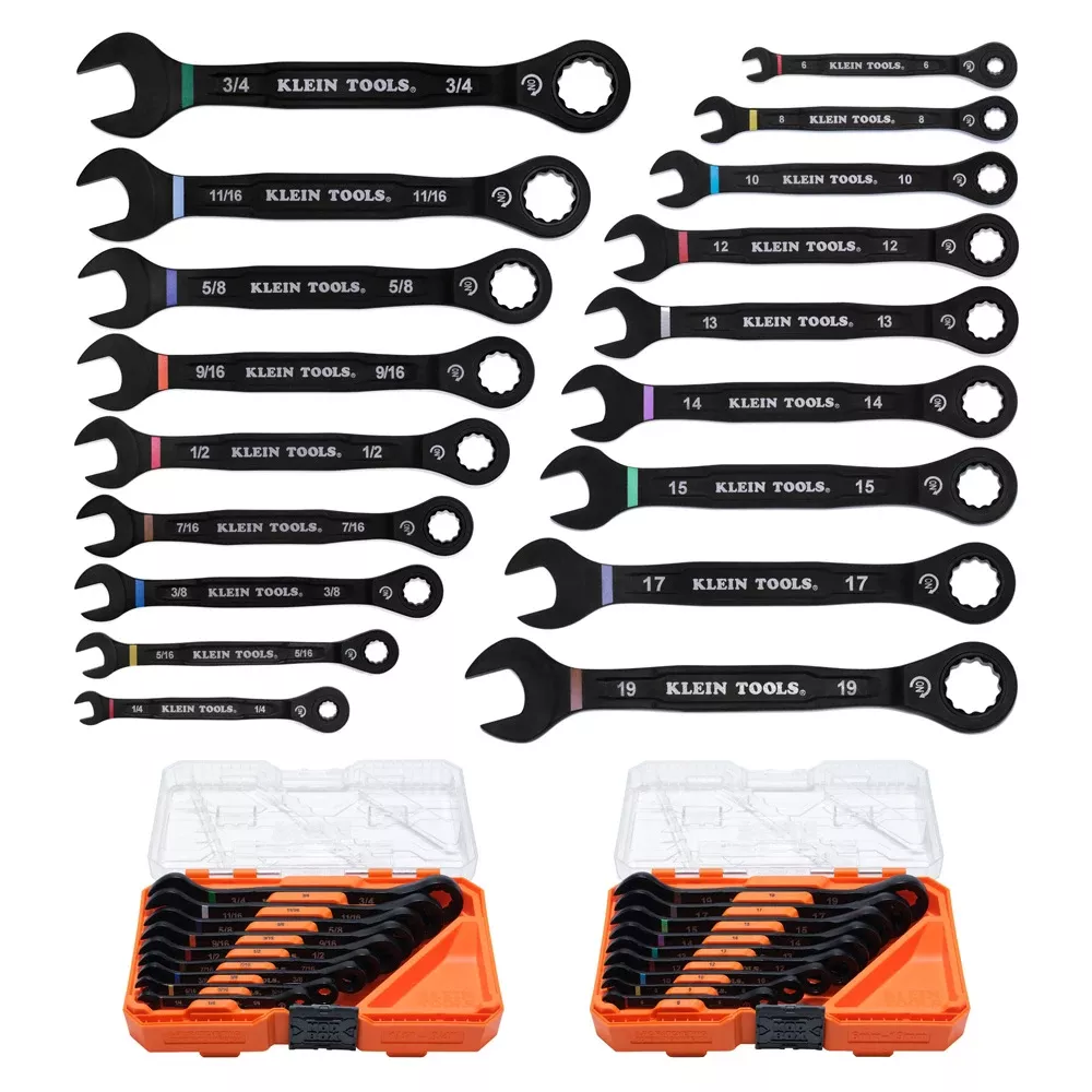 Klein Tools SAE / Metric Ratcheting Combination Wrench Set (18-Piece) 69418CG
