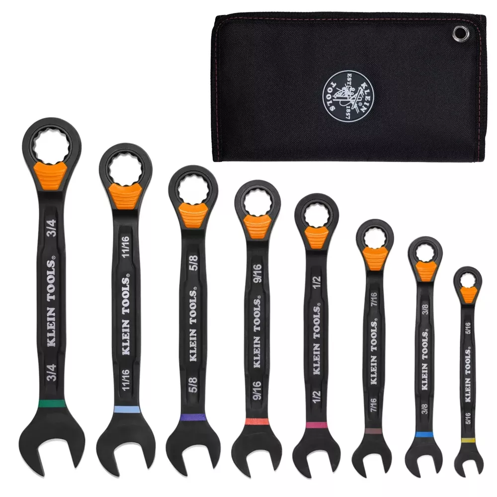 Klein Tools SAE Ratcheting Combination Slide-Lock Wrench Set (8-Piece) 69508