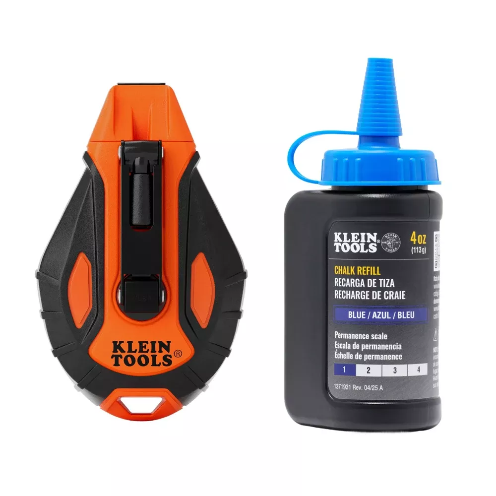 Klein Tools Smooth Retractable Chalk Reel, 100-Foot, with Blue Chalk Refill CHLK100S