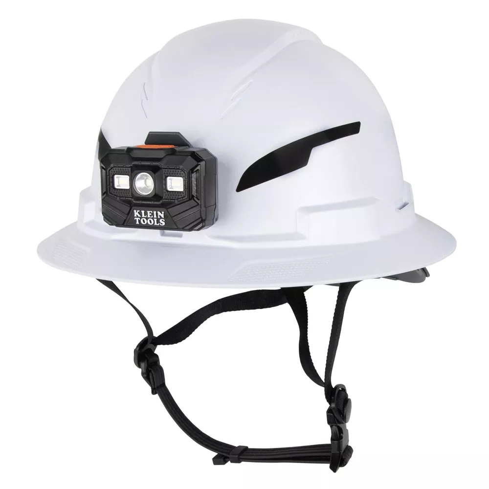 Klein Tools Type-2 Hard Hat, Non-Vented Full Brim with Rechargeable Headlamp, White 60406T2RL