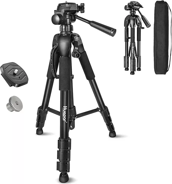Laser Level Tripod, Huepar 56-inch Extendable Height Tripod Use with Line Lasers, Point Lasers, Laser Distance Measures, 1/4" and 5/8" Thread Mount, Multi-Function Hook, Non-Skid Feet, TPD14