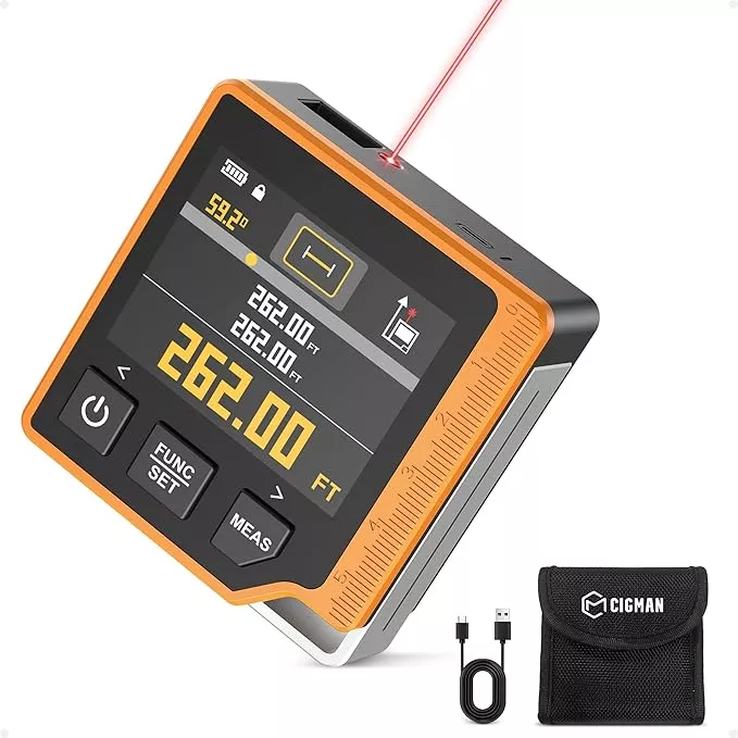 Laser Measuring Tool, 262ft Laser Measure with Digital Angle Finder & Level, Rechargeable Laser Measurement Tool with 2.4'' Color Backlit Display, 6 Units Ft/in/M, Length/Area/Volume/Pythagorean Mode