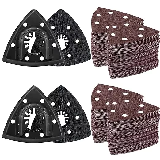 LEILUO 127 Pcs Oscillating Tool Sanding Pad Kit - 4 Triangle Pads, 120 Sandpaper, 3 Adapters - Compatible with DeWalt, Dremel, Milwaukee & More