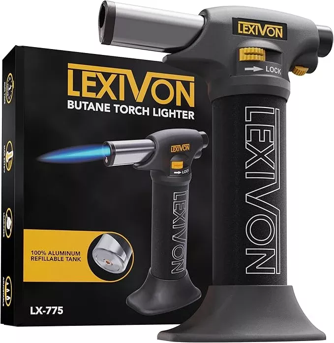 LEXIVON Butane Torch Lighter, Refillable Kitchen Cooking Torch | Self-Igniting with Safety Lock and Adjustable Flame | Pro-Grade Aluminum Tank (LX-775)