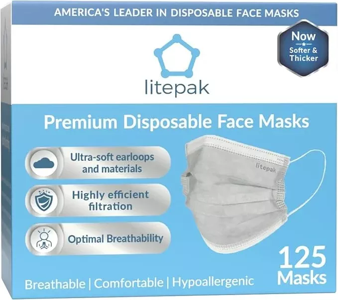 Litepak 125-Pack Disposable Face Mask Premium Comfort Earloops with Dispenser Box (Pink)