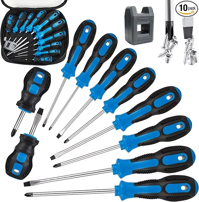 Magnetic Screwdriver Set 10 PCS,5 Phillips and 5 Flat Head Precision Screwdriver,Professional Cushion Grip and Non-Slip for Repair Home Improvement Craft,Green