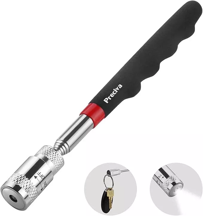 Magnetic Telescoping Pick Up Tool, Preciva Magnetic Picking Tool with LED Flash Light Retriever Wand 19.5to 68 CM Telescopic Magnet Stick(ONE PACK)