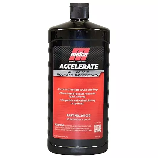 Malco Accelerate All-in-One Polish & Protection - One-Step Car Polishing Compound Designed to Remove Light to Medium Paint Defects/Deep Glossy Finish with 90-Day Protection (261032)