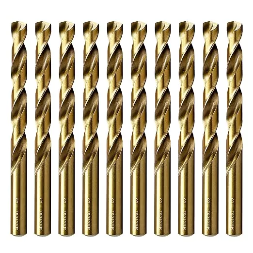 MAXTOOL 17/64" 10PCs Identical Cobalt Jobber Length Drill Bits HSS M35 Twist Drill Bits Fully Ground Golden Straight Shank Drills; JBF35G10R17E10