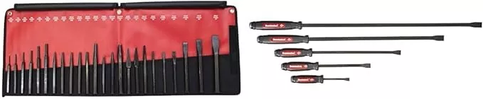 Mayhew Pro 61050 Punch and Chisel Kit, 24-Piece & Mayhew 61366 Dominator Pry Bar Set, Curved, 5-Piece