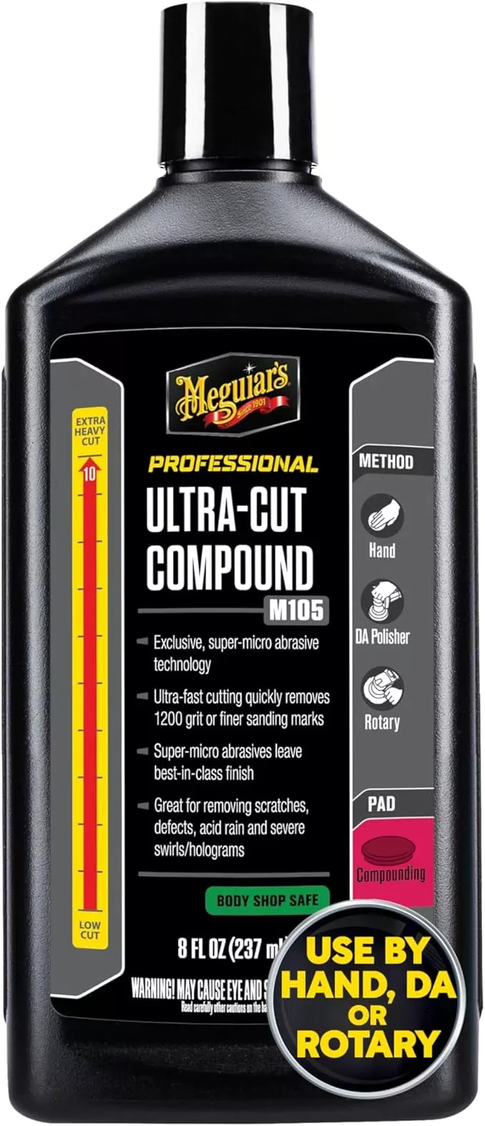 Meguiar's Mirror Glaze M105 Ultra-Cut Compound, Car Rubbing Compound for Removing Scratches and Heavy Swirls While Adding Shine, Safe and Effective on All Glossy Car Paint and Clear Coats, 1 Gallon