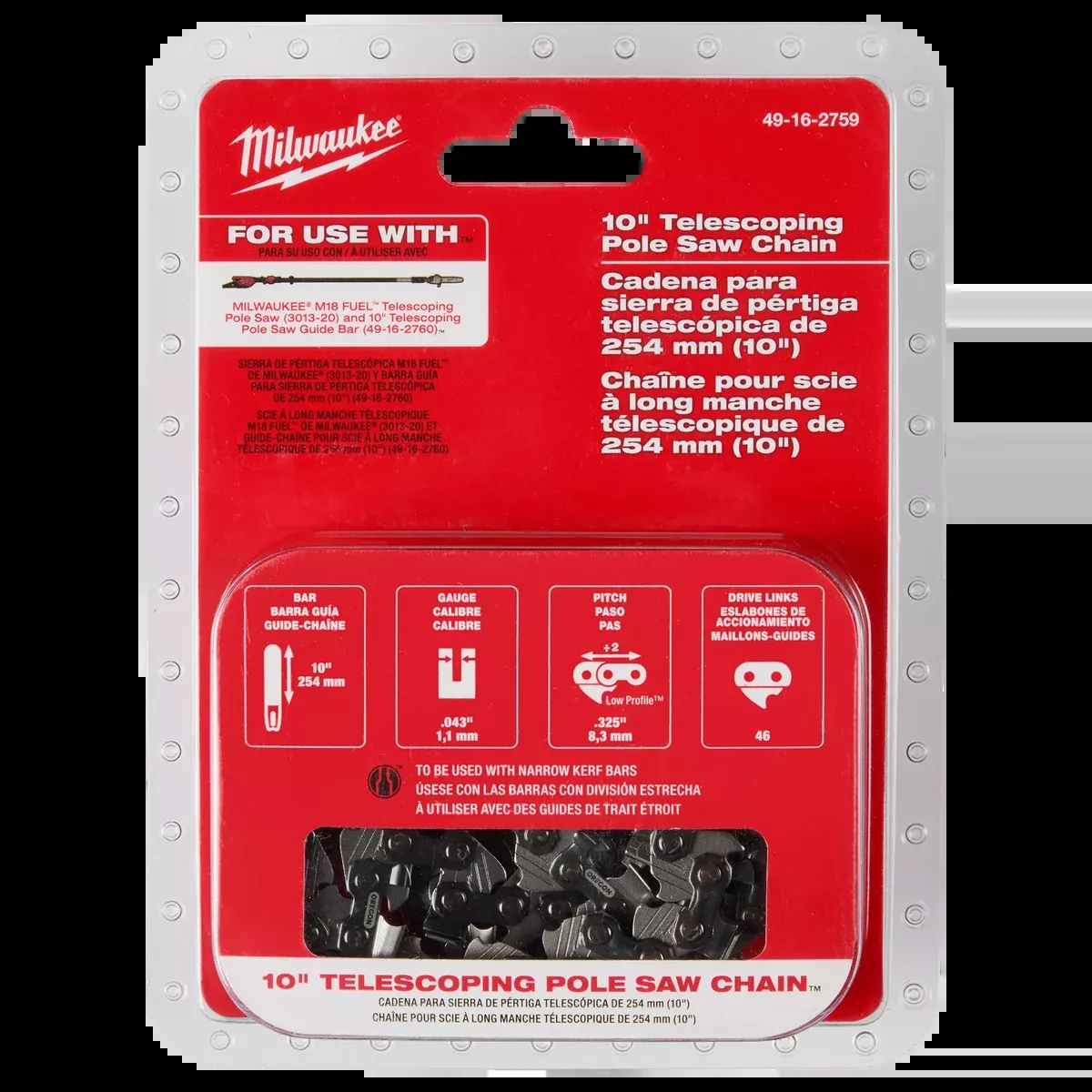 Milwaukee 10" .325" LOW PROFILE™ Pitch, .043" Gauge Saw Chain