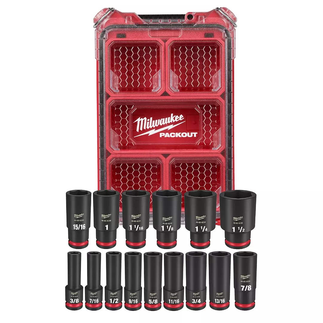 Milwaukee 15 Piece SHOCKWAVE Impact Duty 1/2" Drive SAE PACKOUT Deep Socket Set 49-66-6802