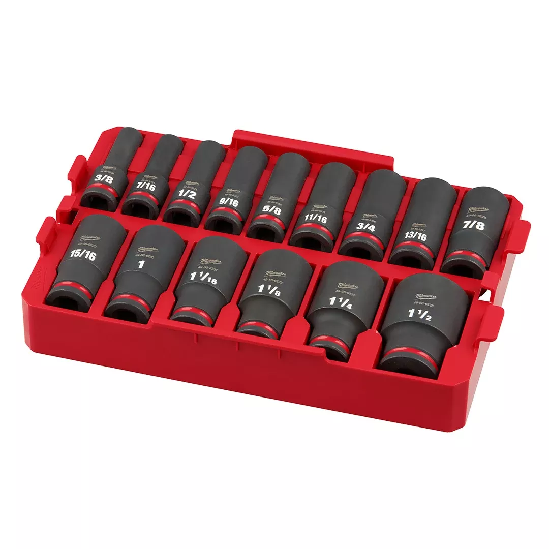 Milwaukee 15 Piece SHOCKWAVE Impact Duty 1/2" Drive SAE PACKOUT Deep Socket Tray Set 49-66-6817