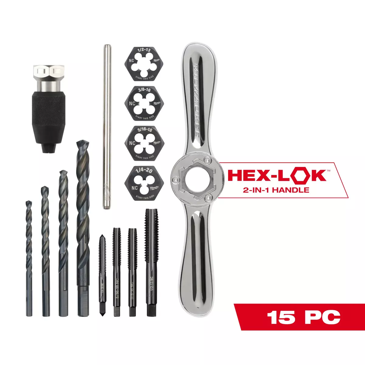 Milwaukee 15PC SAE Tap and Die Set with HEX-LOK™ 2-in-1 Handle