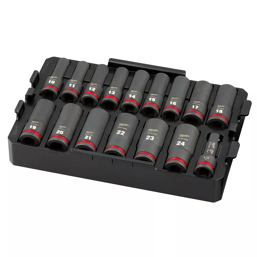 Milwaukee 16 Piece SHOCKWAVE Impact Duty 1/2" Drive Metric PACKOUT Deep Socket Tray Set 49-66-6818