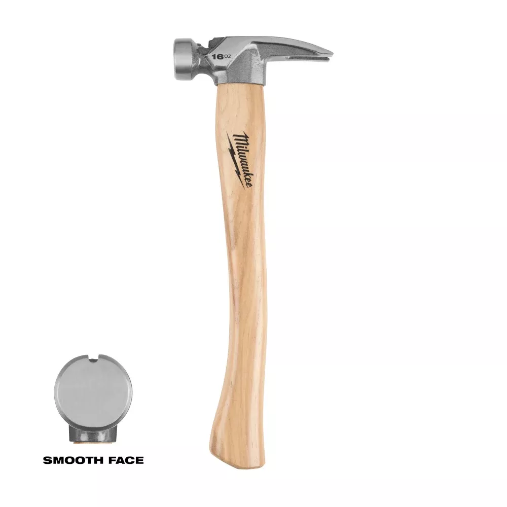Milwaukee 16oz Smooth Face Hickory Handle Hammer 48-22-9517