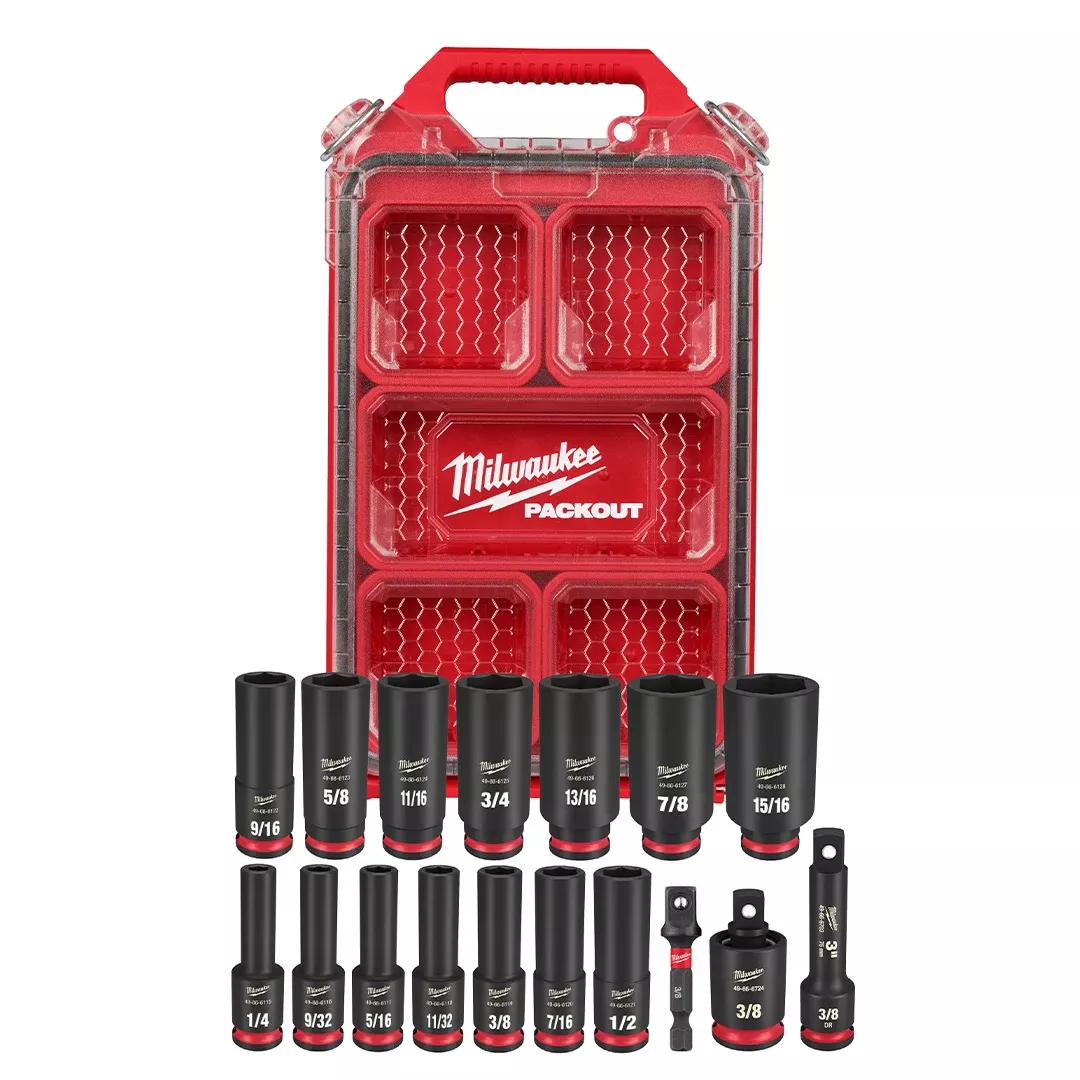 Milwaukee 17 Piece SHOCKWAVE Impact Duty 3/8" Drive SAE PACKOUT Deep Socket Set 49-66-6800