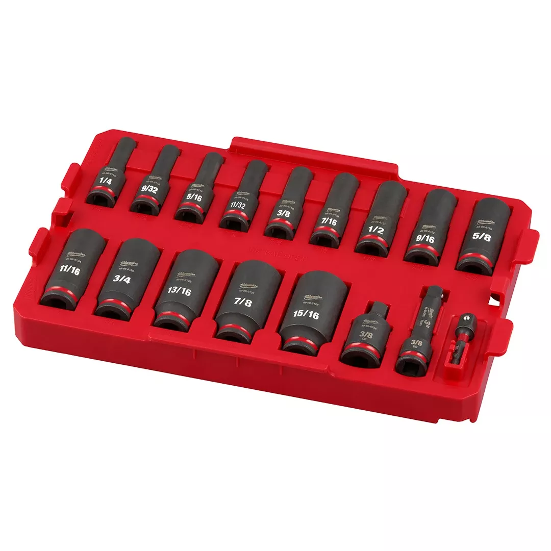 Milwaukee 17 Piece SHOCKWAVE Impact Duty 3/8" Drive SAE PACKOUT Deep Socket Tray Set 49-66-6815