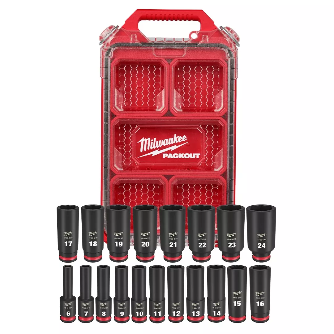 Milwaukee 19 Piece SHOCKWAVE Impact Duty 3/8" Drive Metric PACKOUT Deep Socket Set 49-66-6801