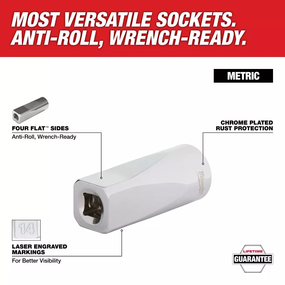Milwaukee 3/8" Drive 17mm Metric Socket with FOUR FLAT™ Sides