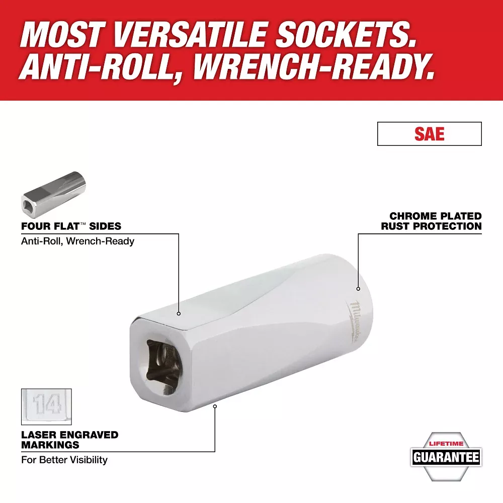 Milwaukee 3/8" Drive 7/8" SAE Deep Socket with FOUR FLAT™ Sides