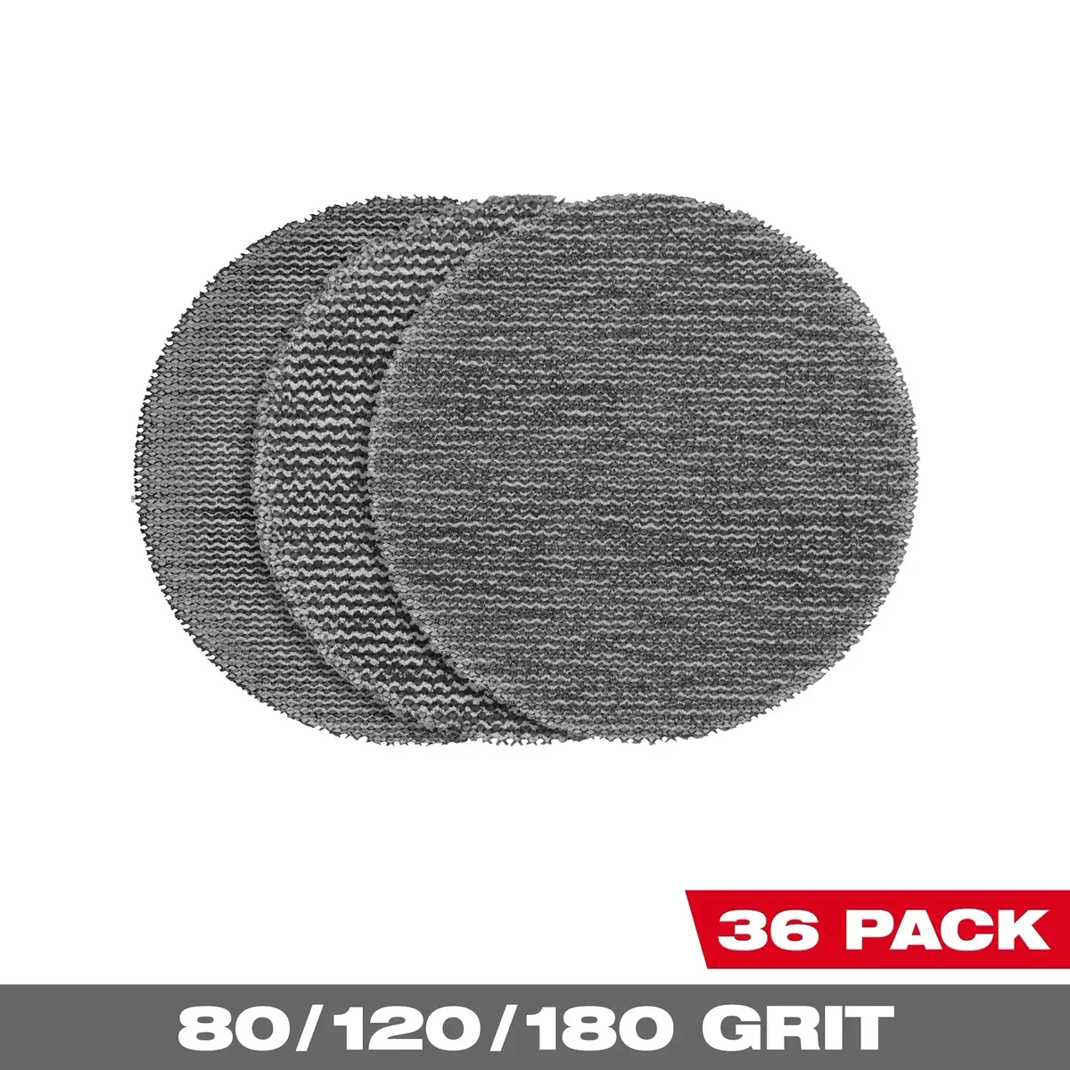 Milwaukee 3” Assorted 80, 120, 180 Grit Mesh Sanding Discs with POWERGRID™ Tear Resistant Mesh – (36 PK) + 3 Pad Savers